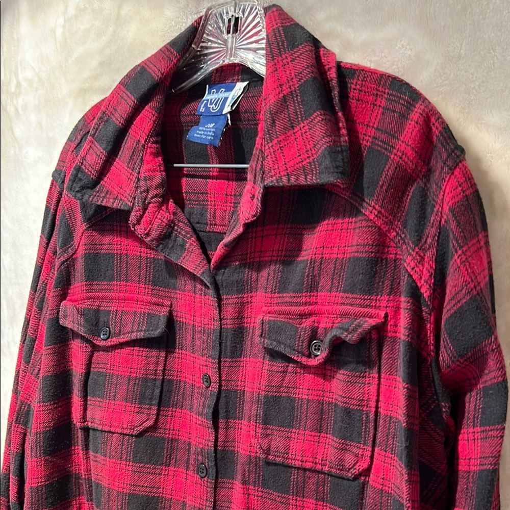 VENEZIA JEANS ♥️ VINTAGE RED/BLACK HEAVY COTTON FLANNEL PLAID SHIRT Women 18/20